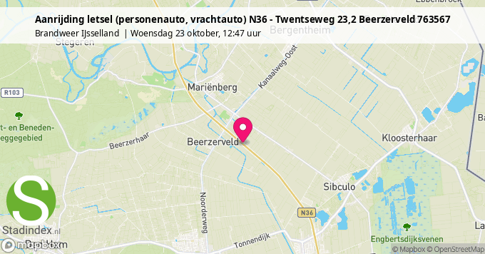 Aanrijding letsel (personenauto, vrachtauto) N36 - Twentseweg 23,2 Beerzerveld 763567