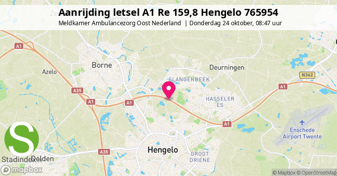 Aanrijding letsel A1 Re 159,8 Hengelo 765954