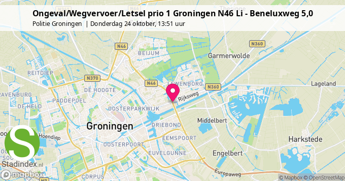 Ongeval/Wegvervoer/Letsel prio 1 Groningen N46 Li - Beneluxweg 5,0