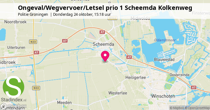 Ongeval/Wegvervoer/Letsel prio 1 Scheemda Kolkenweg