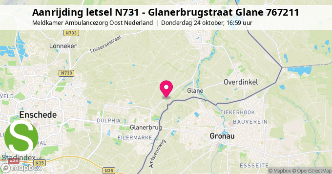 Aanrijding letsel N731 - Glanerbrugstraat Glane 767211