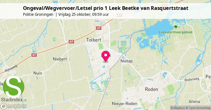 Ongeval/Wegvervoer/Letsel prio 1 Leek Beetke van Rasquertstraat