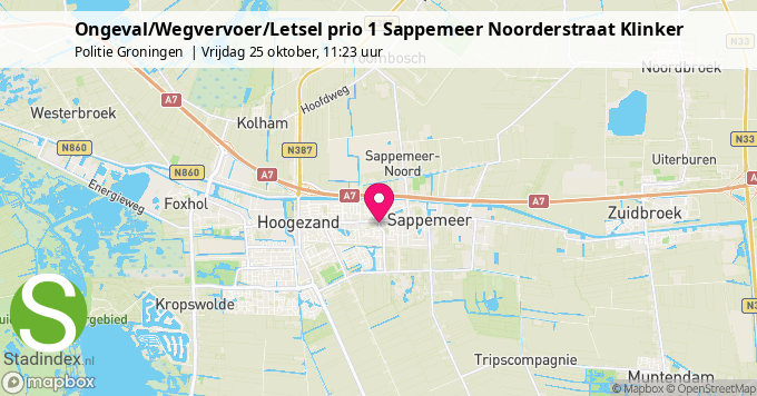 Ongeval/Wegvervoer/Letsel prio 1 Sappemeer Noorderstraat Klinker