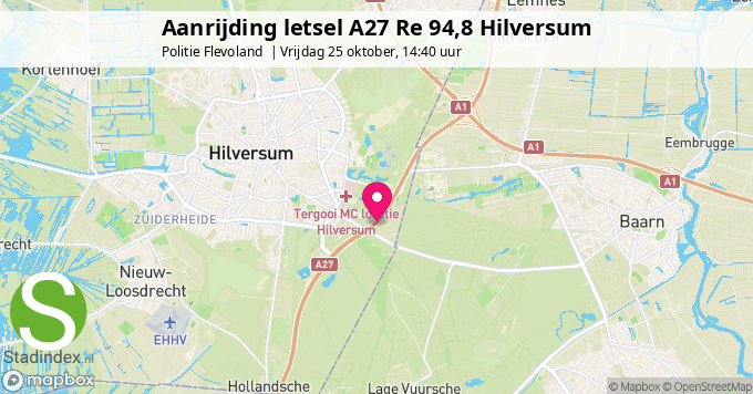 Aanrijding letsel A27 Re 94,8 Hilversum