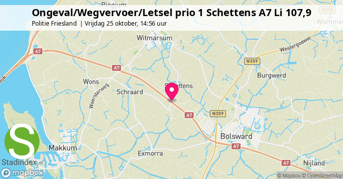 Ongeval/Wegvervoer/Letsel prio 1 Schettens A7 Li 107,9