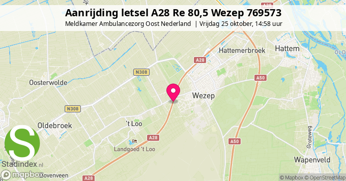 Aanrijding letsel A28 Re 80,5 Wezep 769573