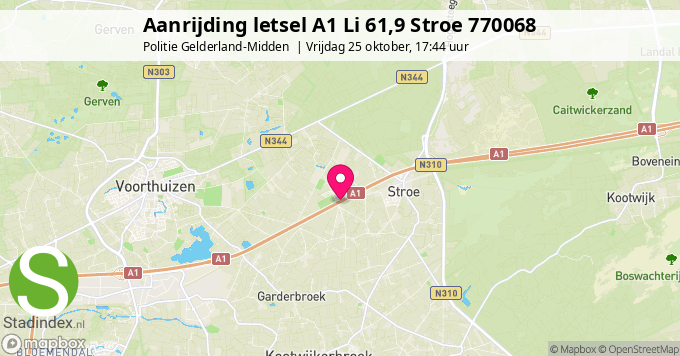 Aanrijding letsel A1 Li 61,9 Stroe 770068