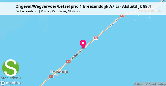 Ongeval/Wegvervoer/Letsel prio 1 Breezanddijk A7 Li - Afsluitdijk 89,4