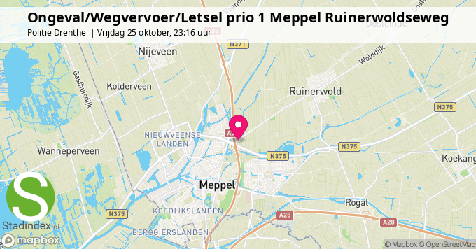 Ongeval/Wegvervoer/Letsel prio 1 Meppel Ruinerwoldseweg