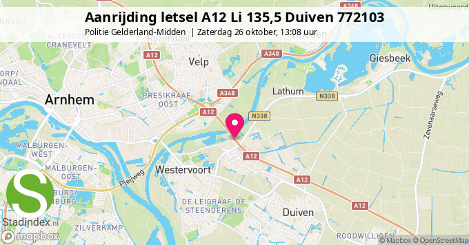 Aanrijding letsel A12 Li 135,5 Duiven 772103