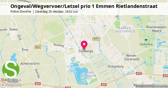 Ongeval/Wegvervoer/Letsel prio 1 Emmen Rietlandenstraat