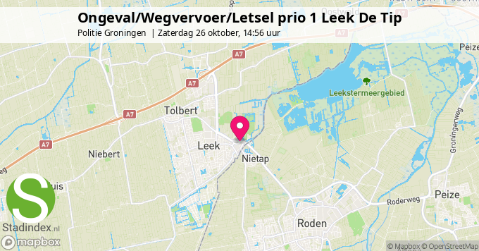 Ongeval/Wegvervoer/Letsel prio 1 Leek De Tip