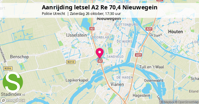 Aanrijding letsel A2 Re 70,4 Nieuwegein