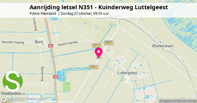 Aanrijding letsel N351 - Kuinderweg Luttelgeest