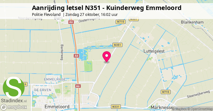 Aanrijding letsel N351 - Kuinderweg Emmeloord