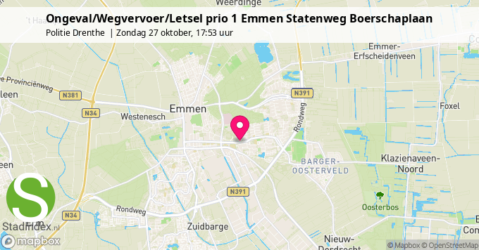 Ongeval/Wegvervoer/Letsel prio 1 Emmen Statenweg Boerschaplaan