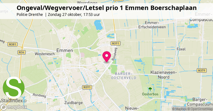 Ongeval/Wegvervoer/Letsel prio 1 Emmen Boerschaplaan