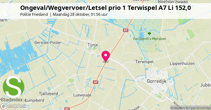 Ongeval/Wegvervoer/Letsel prio 1 Terwispel A7 Li 152,0