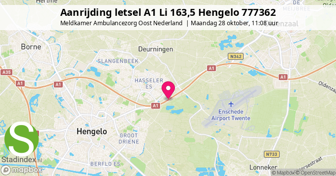 Aanrijding letsel A1 Li 163,5 Hengelo 777362