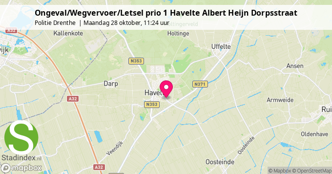 Ongeval/Wegvervoer/Letsel prio 1 Havelte Albert Heijn Dorpsstraat