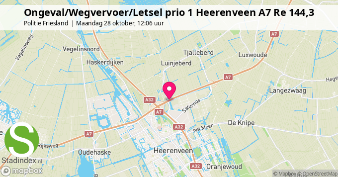 Ongeval/Wegvervoer/Letsel prio 1 Heerenveen A7 Re 144,3