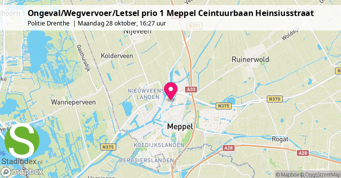 Ongeval/Wegvervoer/Letsel prio 1 Meppel Ceintuurbaan Heinsiusstraat