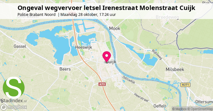 Ongeval wegvervoer letsel Irenestraat Molenstraat Cuijk