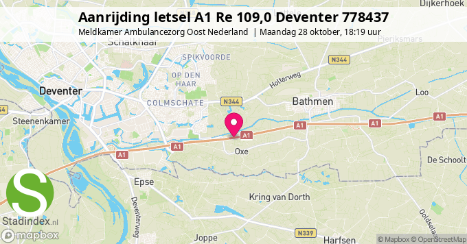 Aanrijding letsel A1 Re 109,0 Deventer 778437