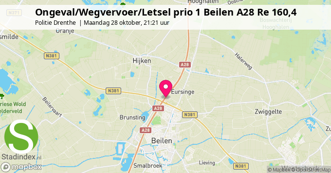 Ongeval/Wegvervoer/Letsel prio 1 Beilen A28 Re 160,4