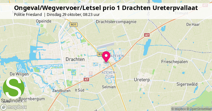 Ongeval/Wegvervoer/Letsel prio 1 Drachten Ureterpvallaat