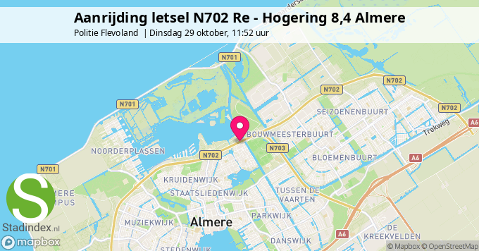 Aanrijding letsel N702 Re - Hogering 8,4 Almere