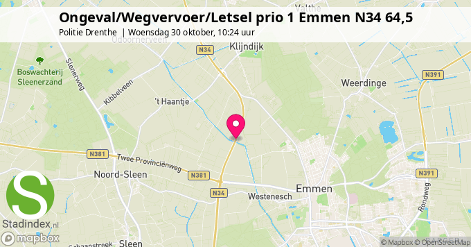 Ongeval/Wegvervoer/Letsel prio 1 Emmen N34 64,5