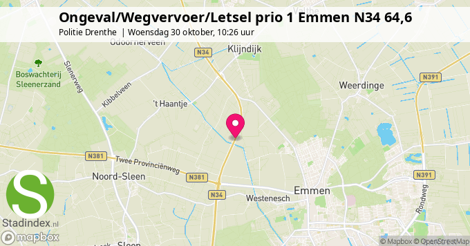 Ongeval/Wegvervoer/Letsel prio 1 Emmen N34 64,6