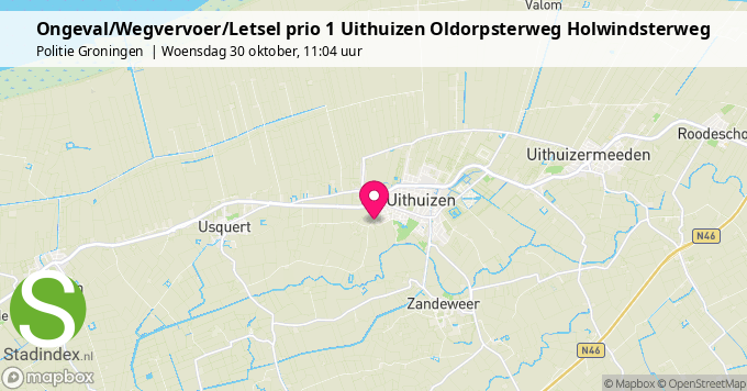 Ongeval/Wegvervoer/Letsel prio 1 Uithuizen Oldorpsterweg Holwindsterweg