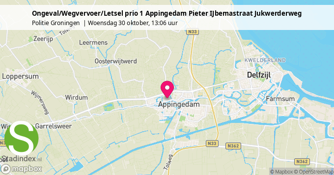 Ongeval/Wegvervoer/Letsel prio 1 Appingedam Pieter IJbemastraat Jukwerderweg