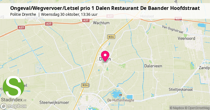 Ongeval/Wegvervoer/Letsel prio 1 Dalen Restaurant De Baander Hoofdstraat