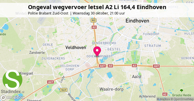 Ongeval wegvervoer letsel A2 Li 164,4 Eindhoven