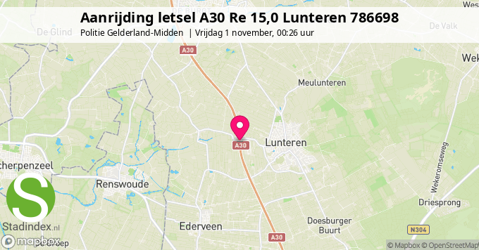 Aanrijding letsel A30 Re 15,0 Lunteren 786698