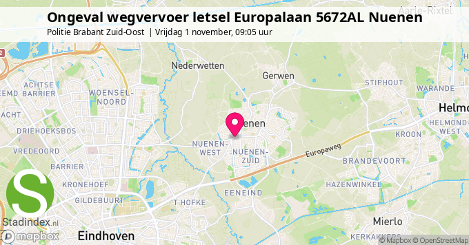 Ongeval wegvervoer letsel Europalaan 5672AL Nuenen