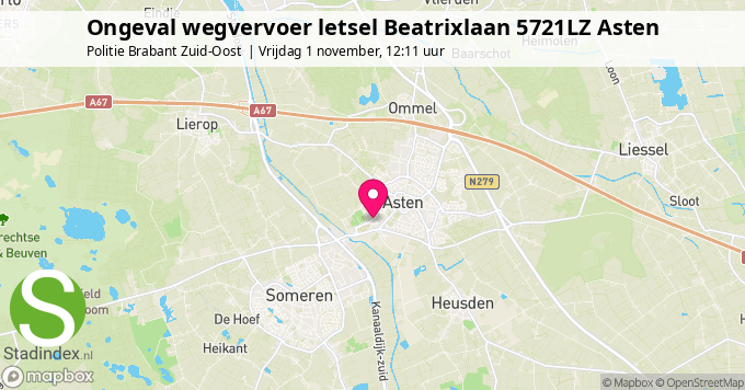 Ongeval wegvervoer letsel Beatrixlaan 5721LZ Asten