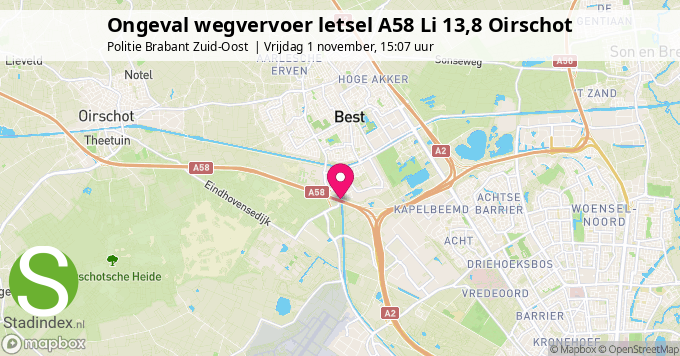 Ongeval wegvervoer letsel A58 Li 13,8 Oirschot