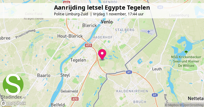 Aanrijding letsel Egypte Tegelen