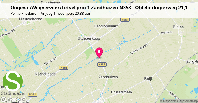 Ongeval/Wegvervoer/Letsel prio 1 Zandhuizen N353 - Oldeberkoperweg 21,1