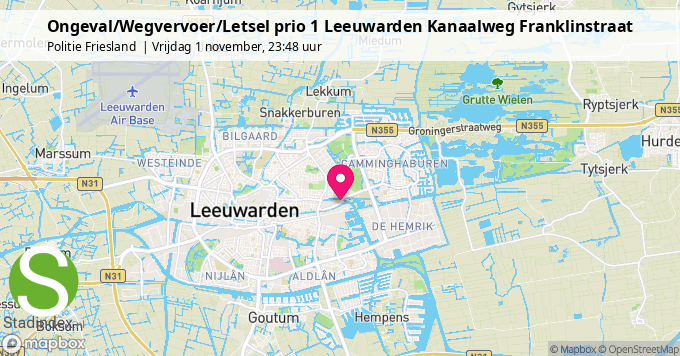 Ongeval/Wegvervoer/Letsel prio 1 Leeuwarden Kanaalweg Franklinstraat