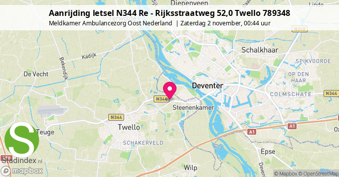 Aanrijding letsel N344 Re - Rijksstraatweg 52,0 Twello 789348