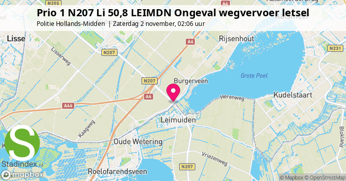 Prio 1 N207 Li 50,8 LEIMDN Ongeval wegvervoer letsel