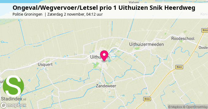 Ongeval/Wegvervoer/Letsel prio 1 Uithuizen Snik Heerdweg