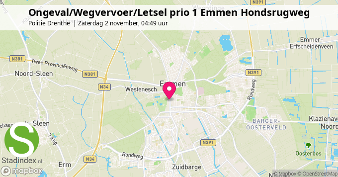 Ongeval/Wegvervoer/Letsel prio 1 Emmen Hondsrugweg