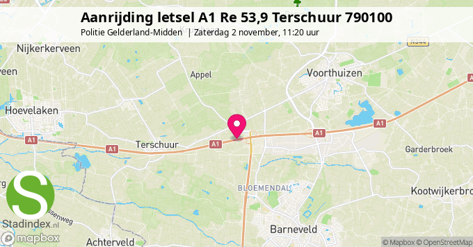 Aanrijding letsel A1 Re 53,9 Terschuur 790100