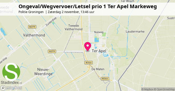 Ongeval/Wegvervoer/Letsel prio 1 Ter Apel Markeweg